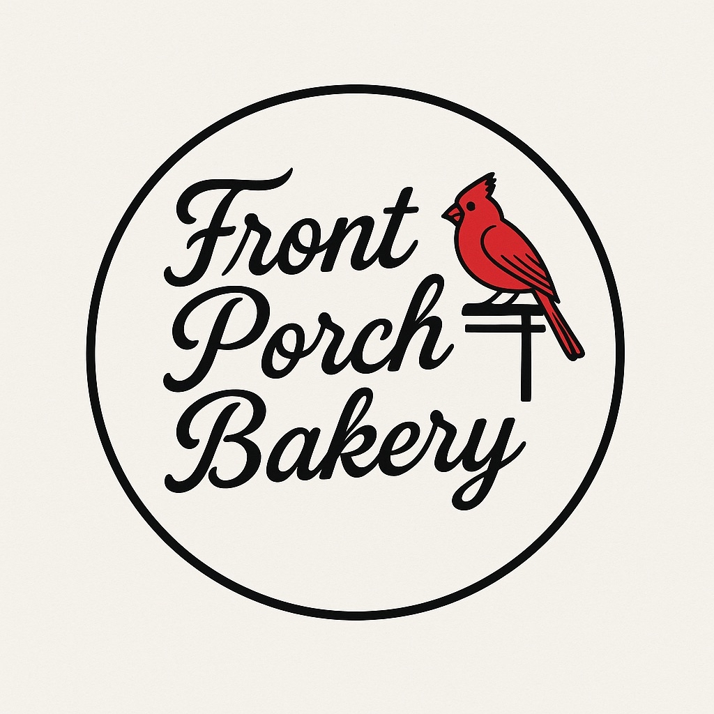 Front Porch Bakery logo with a red cardinal inside a circle
